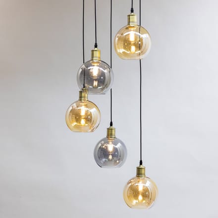 LumenXL Hanglamp 5-lichts - smoke - amber glas - Lyana