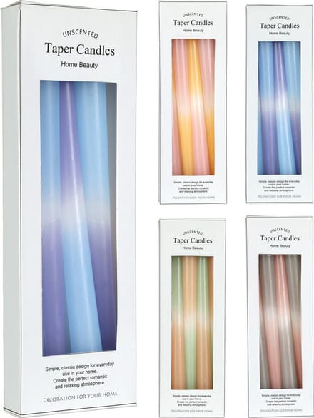 Dinerkaars pastel gradient kleuren set van 4 stuks asorti kaarsen.