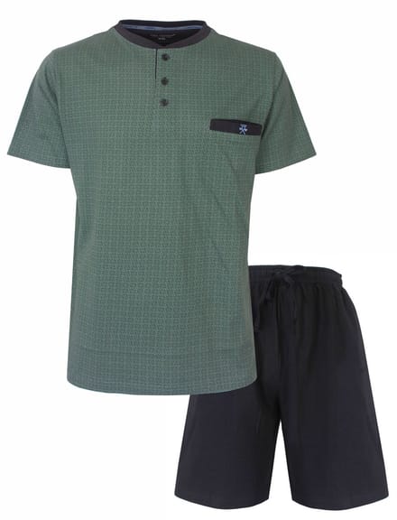 Paul Hopkins Heren Shortama - Pyjama Set - Knoopsluiting - Groen - Maat S