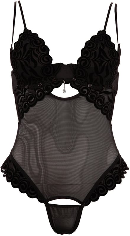 Zwarte String body met afneembare cups en kruis
