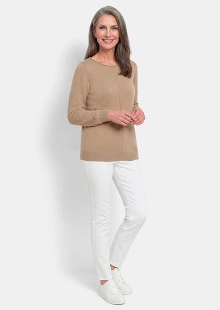 Tricot pullover van zuivere merinowol - beige / gemêleerd - Gr. 19 van Goldner Fashion