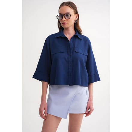Korte Mouw Crop Poplin Shirt
