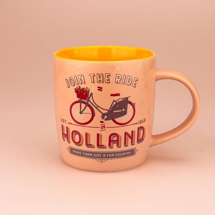 Souvenir Mok - Beker Holland Fiets - Pastel Oranje-Geel - Gift