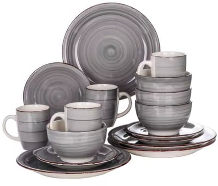 Ornamental Bordenset – Serviesset – 4 persoons – 16 delig – Grijs Keramisch – Breakfast Plates – Luxe design