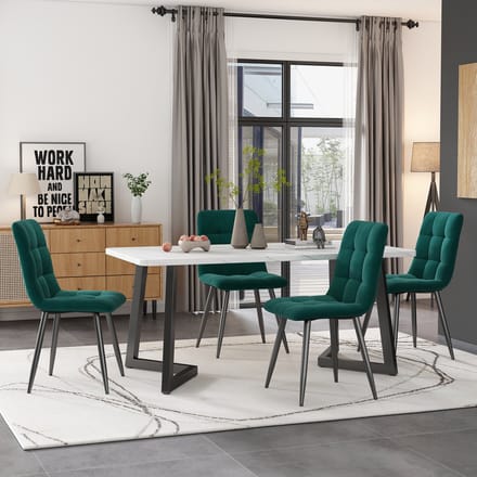 MODENUIT Eettafel - Rechthoekig met Marmerlook - Voor Eetkamer en Woonkamer - Wit MDF Metaal - 117x68x75 cm