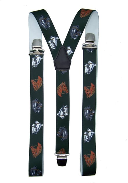 Bretels met Paarden (donkergroen) met brede extra sterke stevige Clips