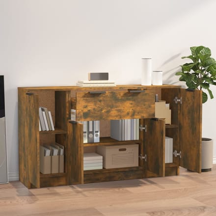 vidaXL - Dressoirs - 3 - st - bewerkt - hout - gerookt - eikenkleurig