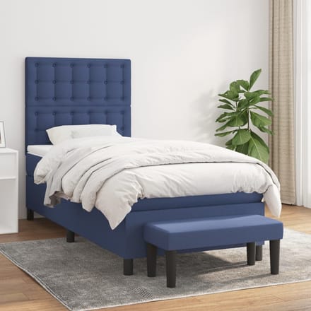 vidaXL - Boxspring - met - matras - stof - blauw - 100x200 - cm