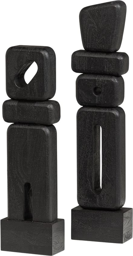 WOOOD Elon Sculptuur Ornamenten - Hout - Zwart - Set Van 2
