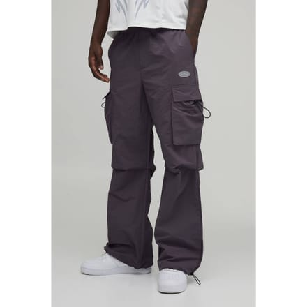 Gerimpelde Wijduitlopende Cargo Nylon Broek | Charcoal | Size Medium