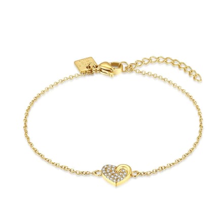 Twice As Nice Armband in goudkleurig edelstaal, hart met steentjes 16cm+3cm