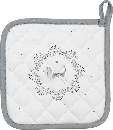 Clayre & Eef Pannenlap 20x20 cm Wit Grijs Katoen Hond