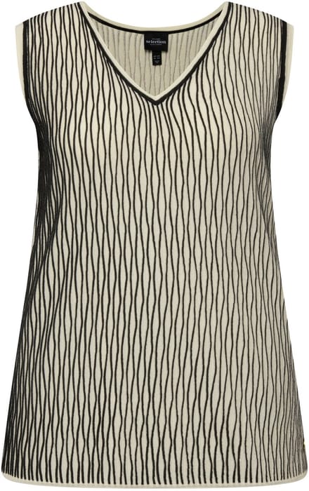Ulla Popken - Dames - Gebreide top wolmix V-hals mouwloos - Off-white - Maat 46+