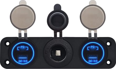 ProRide 12V USB Autolader 2 Poorten - QC3.0 - Voltmeter en 12V/24V Sigarettenplug - Drievoudig inbouw
