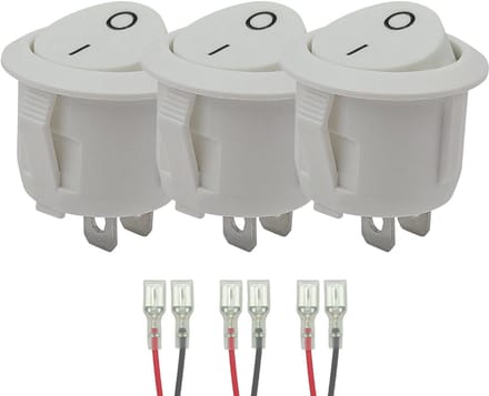 ProRide Wipschakelaar ON/OFF KCD2-202 - met Aansluitkabels - 2-pins - Rond ?20mm - 250V/6A - Wit - 3 stuks