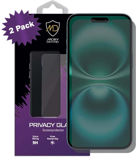 2-Pack MobyDefend Screenprotectors - Geschikt voor iPhone 16 Plus - HD Privacy Glass Screensavers