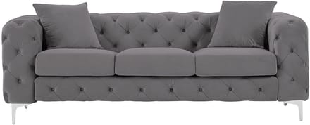 Vente-unique Driezits-Chesterfield-bank van antracietgrijs velours EDWINA