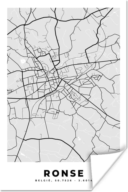 Poster Plattegrond – Ronse – Zwart Wit – Stadskaart - Kaart - 40x60 cm