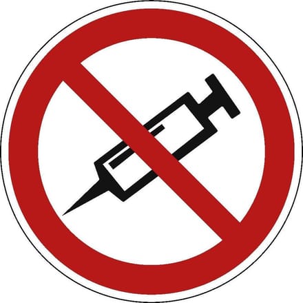 Verboden om injectie te plaatsen sticker 200 mm