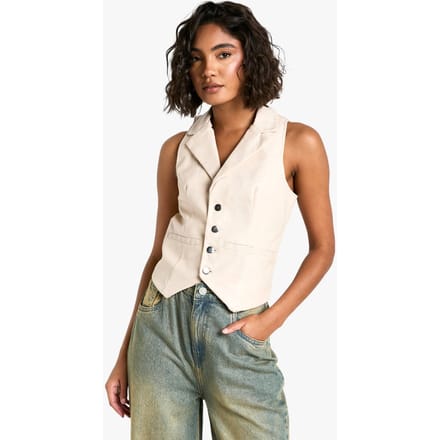 boohoo Dames Hoge kunstleren vest met knoopsluiting | Ecru | Maat: 8