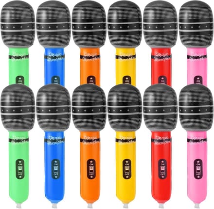 12 Stuks Opblaasbare Microfoons voor Feestjes en Karaoke in Diverse Kleuren
