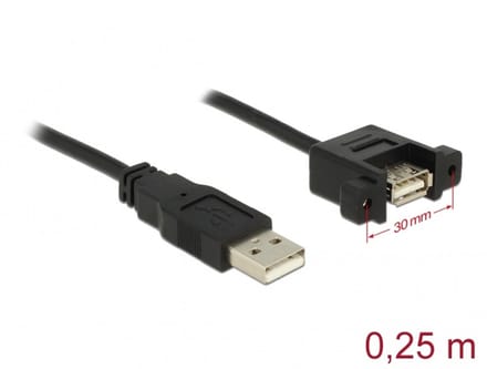 Delock 85462 USB-kabel USB 2.0 USB-A stekker, USB-A bus 0.25 m Zwart Vergulde steekcontacten