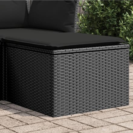 vidaXL - Tuinkruk - met - kussen - zwart - 55x55x37 - cm - poly - rattan