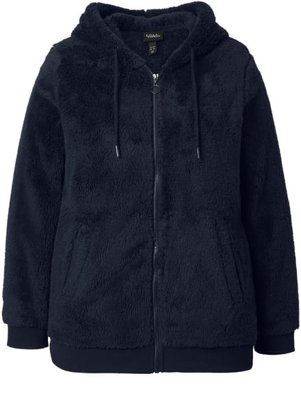 Ulla Popken - Dames - Teddy jas capuchon lange mouwen zachte teddypluche - Marine - Maat 46+