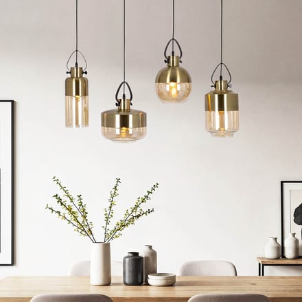 LumenXL Hanglamp 4-lichts - bronzen details - amber glas - Laure