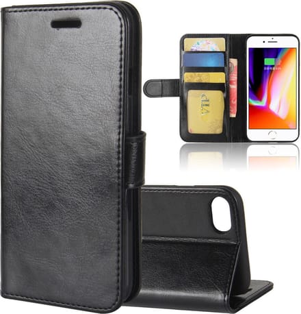 MobyDefend Hoesje - Geschikt voor Apple iPhone SE (2020/2022) / iPhone 7 / iPhone 8 - Wallet Book Case (Sluiting Achterkant) - Zwart