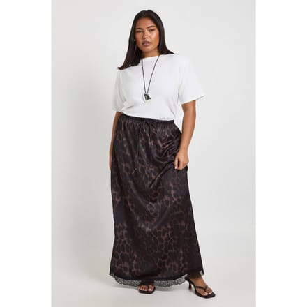 boohoo Dames Plus Geweven Luipaard Kant Maxi Rok | Black | Maat: 24