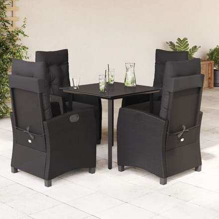 vidaXL - 5-delige - Tuinset - met - kussens - poly - rattan - zwart