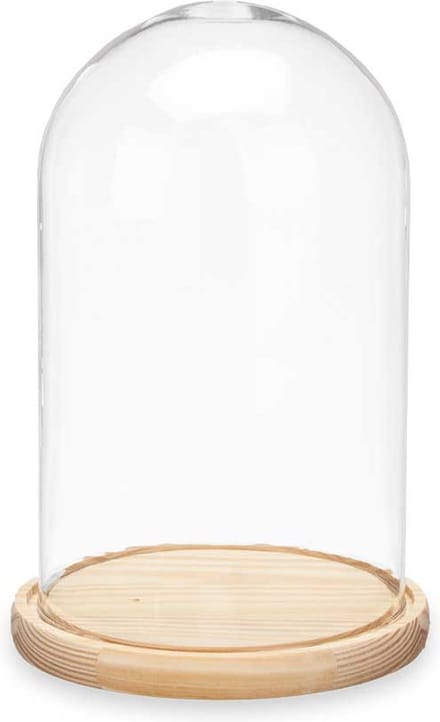 Giftdecor Decoratie stolp - glas - houten beige plateau - D15 x H25 cm