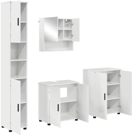 vidaXL - Badkamermeubel - Set - 4 - st - Hoogglans - wit - 61 - x - 35 - x - 64 - cm