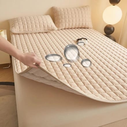 Waterdicht Gewatteerd Laken Zacht Matrasmatras met Elastiek Huidvriendelijk Laken Matrasbeschermer Mat Geen Kussensloop 80x190cm 1pc beige