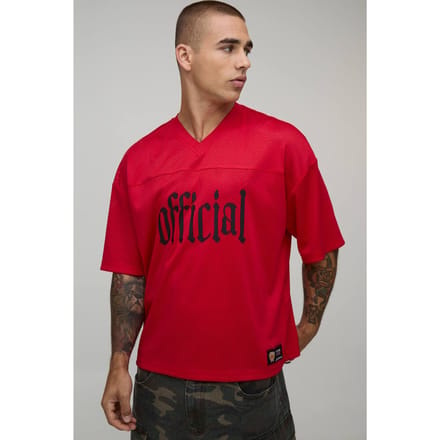 Oversized Boxy Official V-Neck Sports Top | Red | Size Large