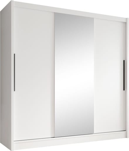 Meubella - Kledingkast Alcamo - Wit - 205 cm - Met spiegel