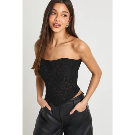 boohoo Dames Transparante Kant Bandeau Corset Top | Black | Maat: 6