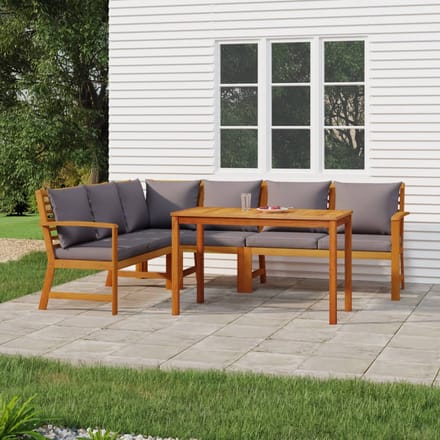 vidaXL - 5-delige - Tuinset - met - kussens - massief - acaciahout