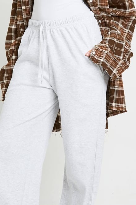 boohoo Dames Geribbelde Broek met Wijde Pijpen | Asgrijs | Maat: 34