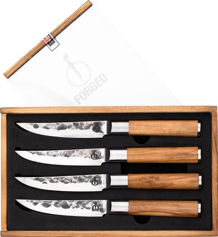 Forged Olive Steakmessenset 4-delig - Olijfhout - In Houten Giftbox