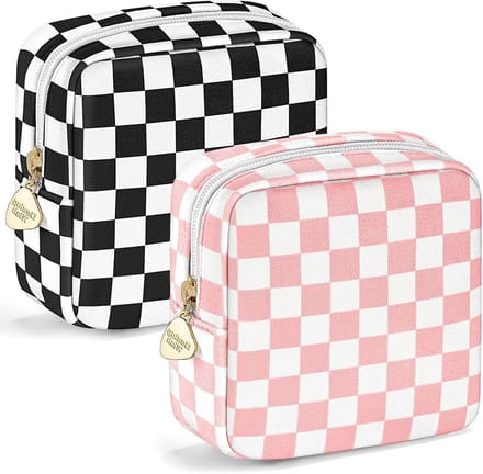 Make-up tas voor dames in roze en zwart schaakpatroon - Set van 2, compact en stijlvol