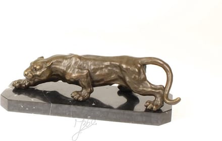 Sluipende luipaard - Bronzen beeldje - Sculptuur - 13,8 cm hoog