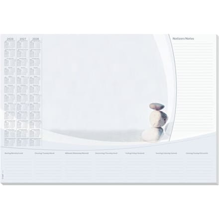 Sigel schrijfblok, steentjes, grijs/beige, ca. A2, kalender 2026/2027/2028, DE/EN/FR, 30 vel