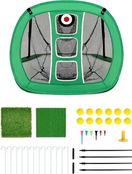 Golf Oefennet - Golf Chipping Net met 2 Golf Matten - 12 Oefenballen en Golf Tee Accessoires - Golfnet Heren & Dames