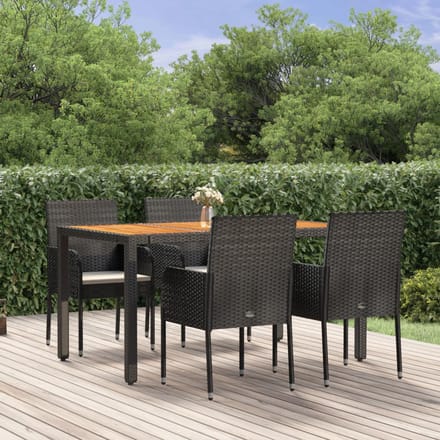 vidaXL - 5-delige - Tuinset - met - kussens - poly - rattan - zwart