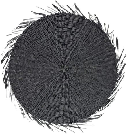 zeegras placemat rond zwart franjes 38cm