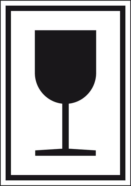 Breekbaar sticker, zwart wit 74 x 105 mm