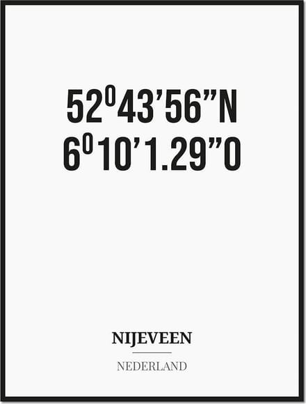 Poster/kaart NIJEVEEN met coördinaten