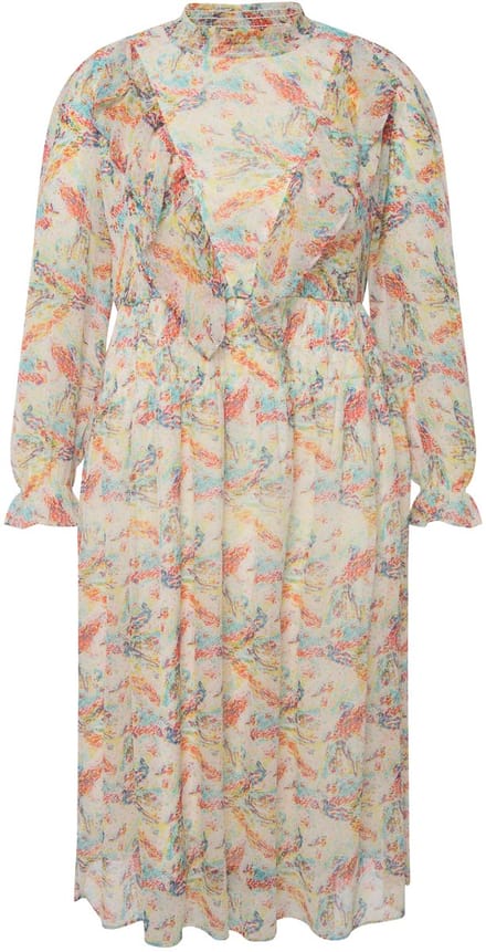 Studio Untold - Dames - Midi-jurk A-lijn gekleurde print lange mouwen - Roodoranje - Maat 54+